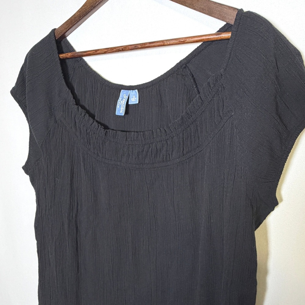 St. Johns Bay Woman Black Cotton Gauze Swim Cover Up Ruffle Hem Dress 1X
